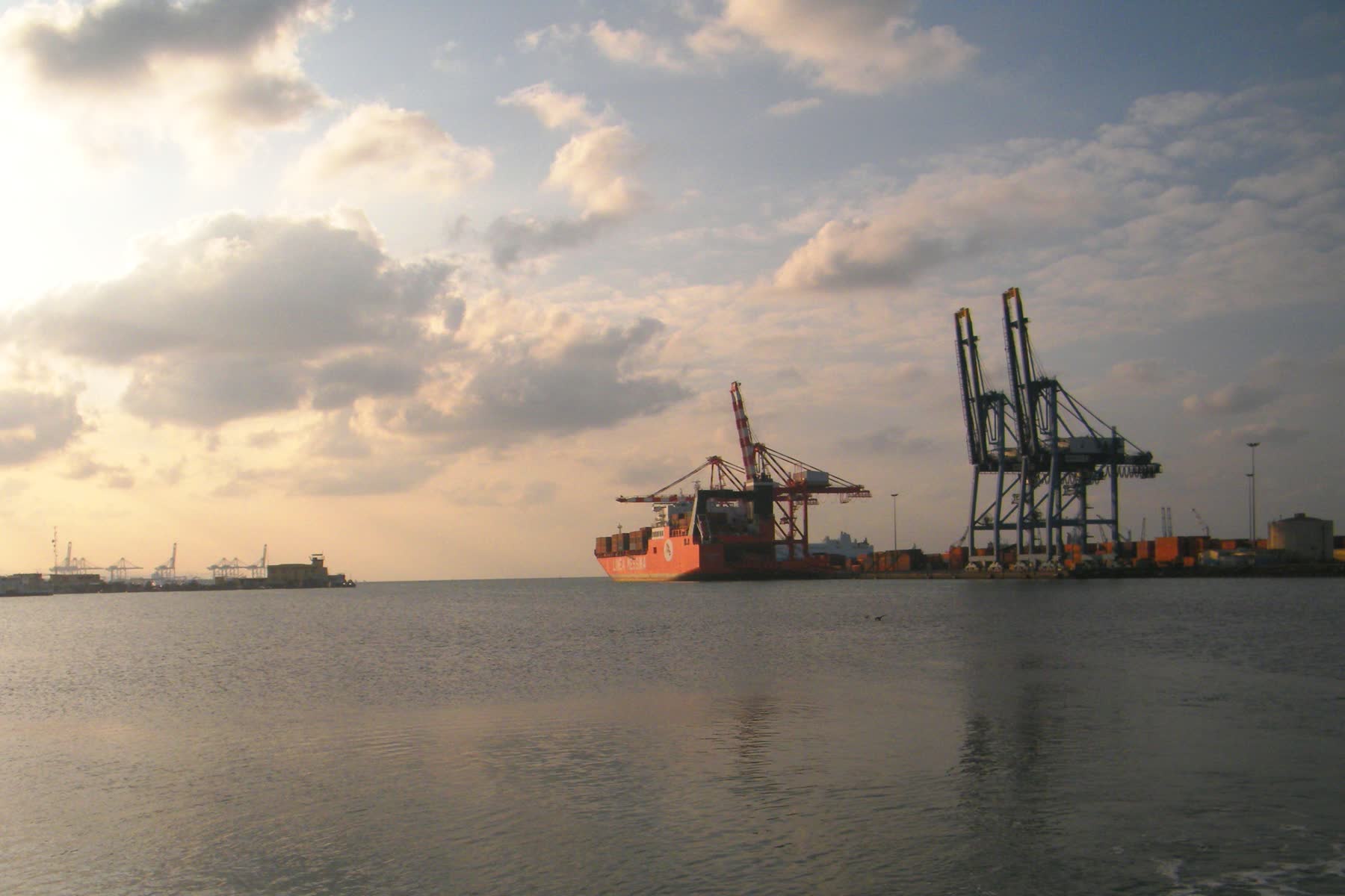 A container ship being loaded at the Port of Djibouti