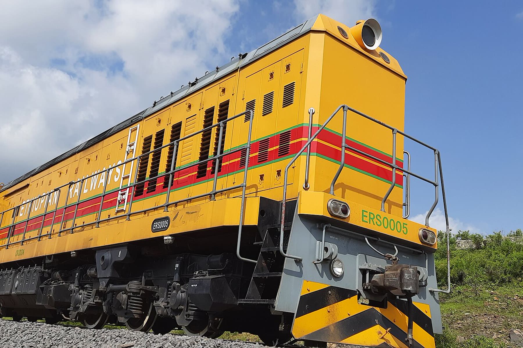 An Ethiopian Railways locomotive standing on the line