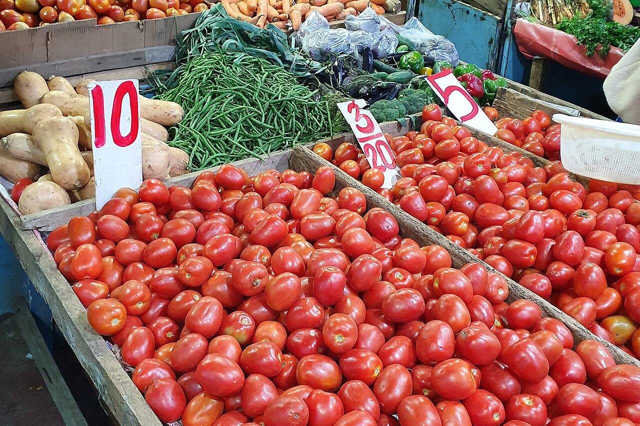 Fresh produce for sale at a market stall on the outskirts of Nairobi