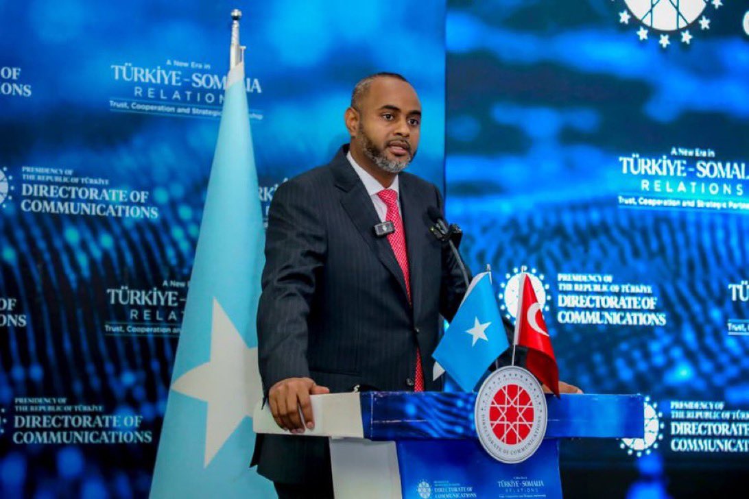 A speaker addresses the "A New Era in Turkiye-Somalia Relations" event